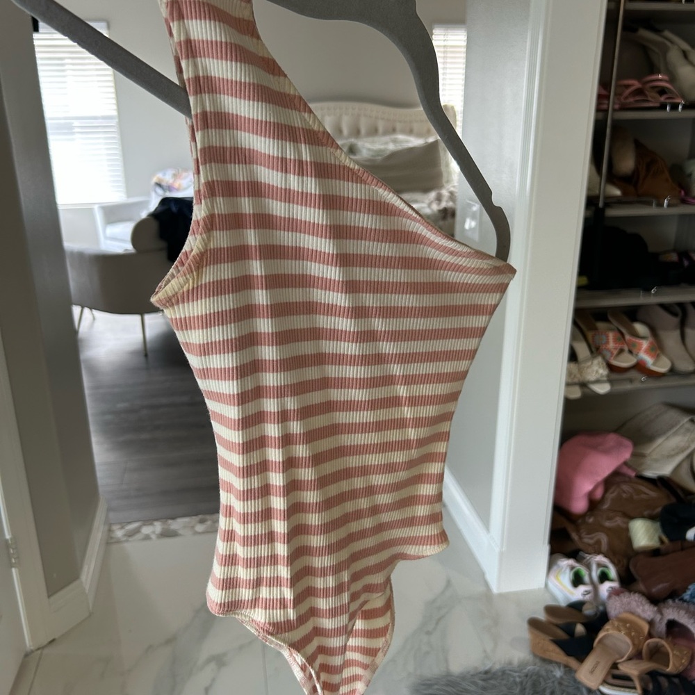 PINK Lily pink and White Striped Bodysuit